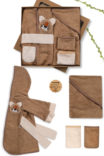 MinyTim 4 Piece Baby Bathrobe Set - 100% Cotton Towel |   Cute Friend Kapkap