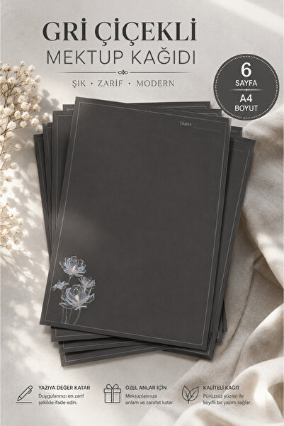 Organik Yolda ورق ملاحظات مزخرف بالزهور باللون الرمادي (مقاس A4)