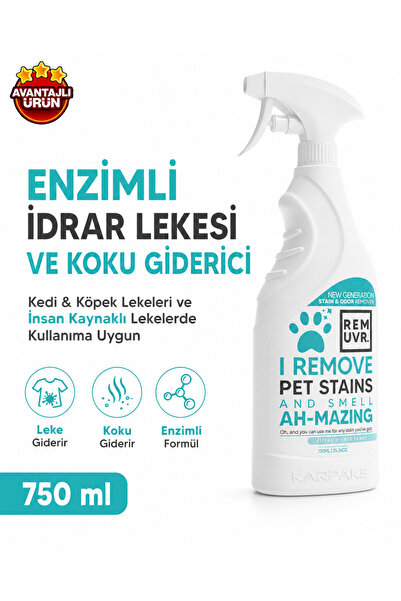 REMUVR Enzimli İdrar Lekesi ve Koku Giderici Sprey 750 ml | Kedi, Köpek ve İn...
