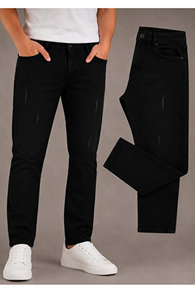 DOPPİO'N DENİM Schwarze Slim Fit Lycra Laser Jeans für Herren