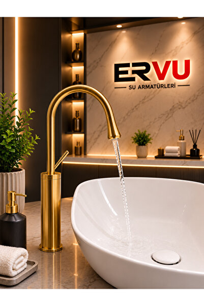 Ervu Yapı Altın Yüksek Çanak Lavabo Bataryası Özel Tasarım Konsept (SICAK SOĞ...