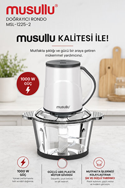 Meat Max MSL-1225-2 2 Lt Stainless Steel 4-Blade Chopper Chopper Rondo (with Garlic Peeling Apparatus) 1000w