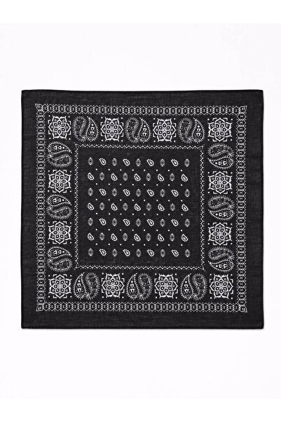 Axesoire 13999 Siyah Şal Desenli Kadın Pamuklu Bandana Fular 50x50 cm Boyun F...
