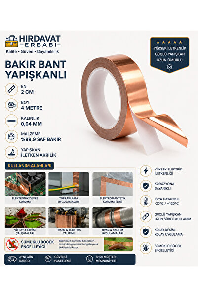 HIRDAVAT ERBABI BAKIR BANT YAPIŞKANLI EN 2 CM BOY 4 METRE KALINLIK 0,04