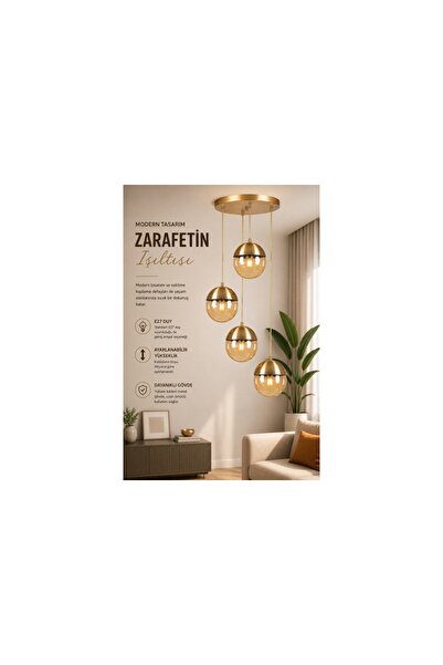 Vivense KÜRE DÖRTLÜ TEPSİLİ ESKİTME BAL CAMLI SARKIT