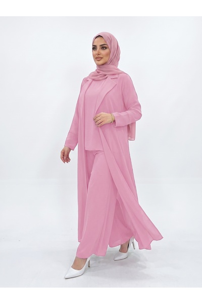 YOU ABAYA طقم سفر 4 قطع بقماش كريب كوبراء لون وردي غامق