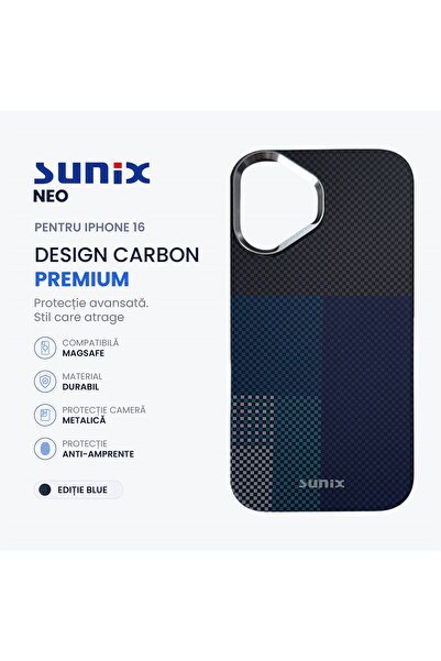 Sunix Husa Neo pentru iPhone 16 A3287, Compatibila MagSafe, Design Carbon Pre...