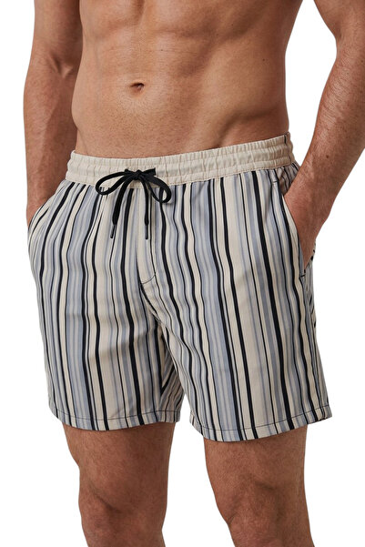 Rizz up Pantaloni scurți de baie pentru bărbați, cu dungi bej, cu uscare rapi...