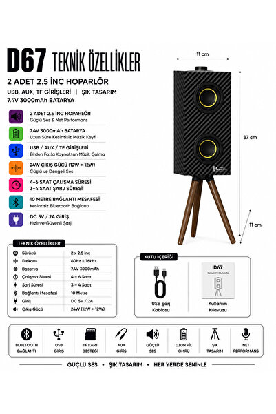 Boomboxtr Retro D67 Bluetooth Hoparlör 24W | Ahşap Ayaklı Şık Tasarım | Uzun ...