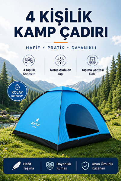 Onetick 4 Kişilik Kamp Çadırı 200*200*135 Cm Kolay Kurulumlu 4 Kişilik Çadır