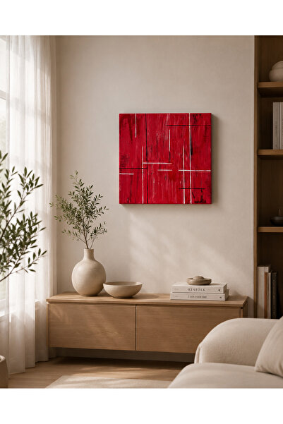 ELZI ATÖLYE El Yapımı Kırmızı Modern Geometrik Soyut Akrilik Kanvas Tablo – 5...
