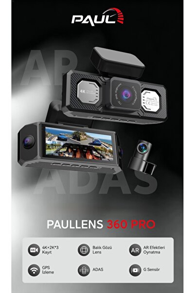 PAULLED PAUL LENS 360Pro 4K Yapay Zekalı 4 Göz Araç Kamerası, Ön Arka Plaka Okuma Sağ Sol Balık Gözü Geniş Açılı, GPS Harita, ADAS, 5G Wi-Fi, Hız Göstergeli