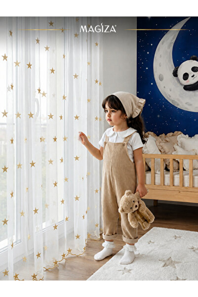 MAGİZA Tulle Curtain Star Pattern Don'T Want Iron 1E 2Layers Sparse Pleat Sui...