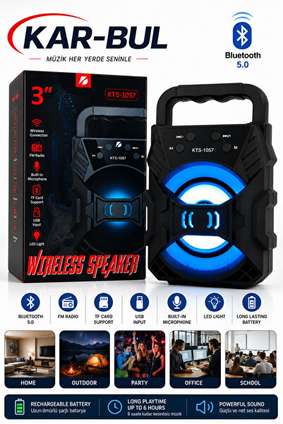 kar-bul 1057 Işıklı Bluetooth Hoparlör Ses Bombası Yüksek Ses Ses Bombası Yük...