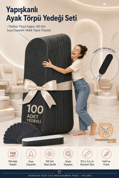 Transformacion 100'lu Yapışkanlı Ayak Törpü Yedeği Seti Pedikür Törpü Kağıdı,...