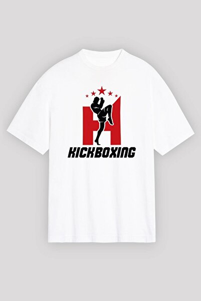 Adrift Ko Buta Kick Boks Beyaz Unisex Oversize Tişört T-shirt Os7894