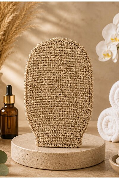sterk 1 Adet Bej Premium Banyo Duş Kesesi Peeling Eldiveni %100 Natural Norma...