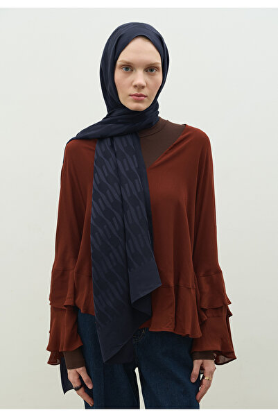 Freshscarfs Nara Pamuk Floş Jakarlı Şal Koyu Lacivert