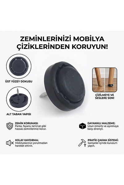 EYMEN YAPI 24 Adet Silentplug Sessiz Tapa Siyah Sandalye Kaydırıcı Taban Koruyucu