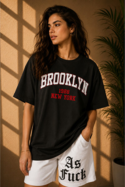 Clothify Unisex Large Size Brooklyn Red New York 1988 Printed 100% Cotton A++...