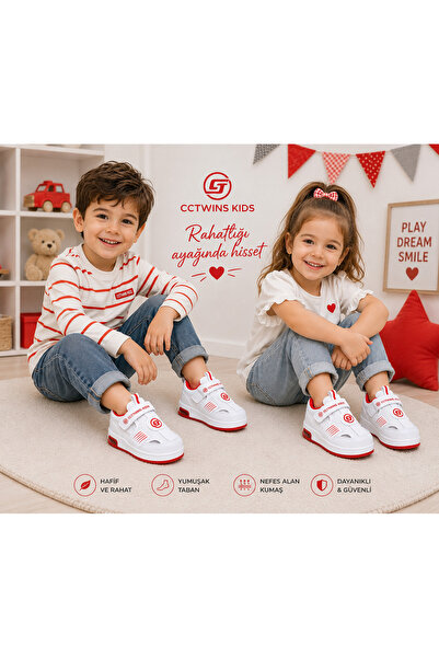 CCTWİNS KİDS IŞIKLI ÇOCUK SPOR SANDALET FİLELİ YAZLIK SNEAKER BEYAZ-KIRMIZI