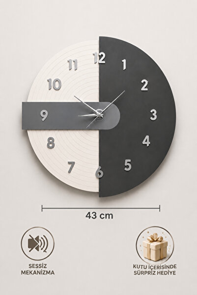 Wooden Wall Clock 43 cm Silent Movement Mirrored Plexiglass Modern Decorative Hall Clock