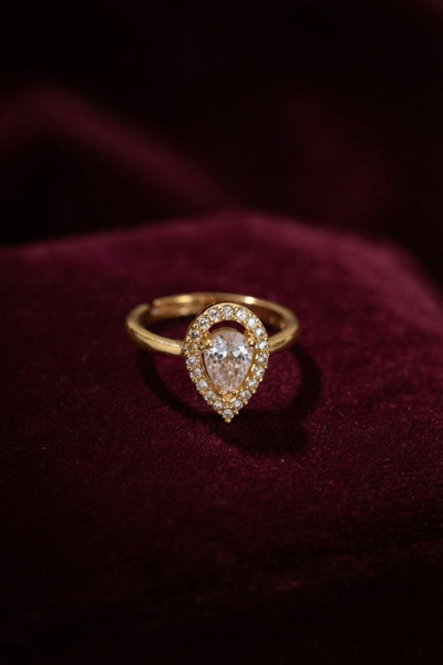 DMR Elegance Adjustable Gold Color Metal Zircon Stone Drop Model Ring