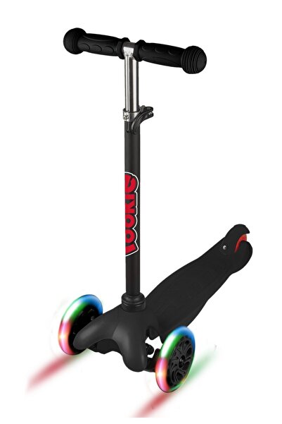 KİDZY Siyah Rookie 3 Tekerlekli Led Işıklı Scooter