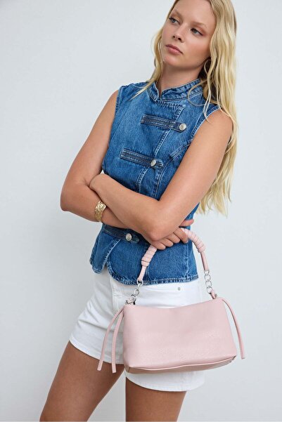 Shule Bags Geantă Crossbody Bellum cu lanț și ciucuri, roz pudrat