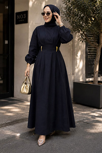 Tesettür Dünyası Double Buckle Pencil Dress Tsd260243 Navy Blue