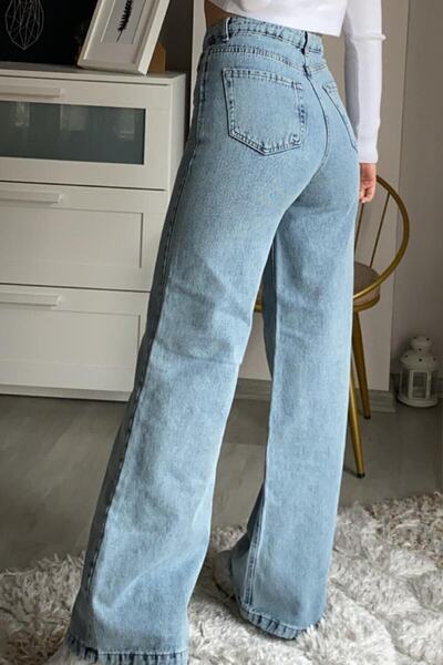 BROSERER Serenay 90's Blue Snow Wash Lycra Super High Waist Loose Jeans Palaz...