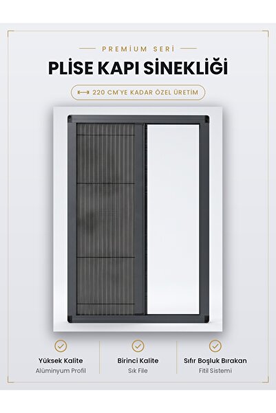 Plisart Premium Seri Antrasit Pileli Sürgülü Akordion Kapı Sinekliği (90x210)