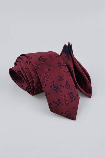 Milleniva Floral Burgundy Navy Blue Tie & Handkerchief