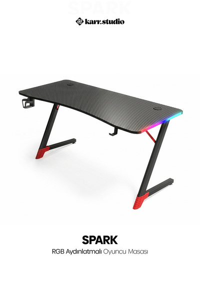 Karr Gaming Spark 25mm RGB Aydınlatmalı Oyuncu Masası | Siyah Karbon Fiber Ka...
