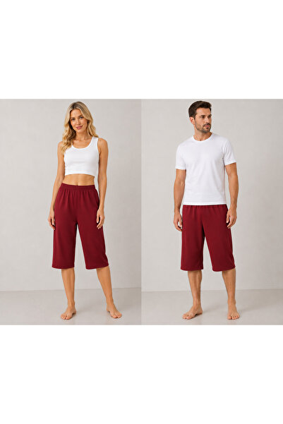 DERENE Unisex Bordo Kapri Şort