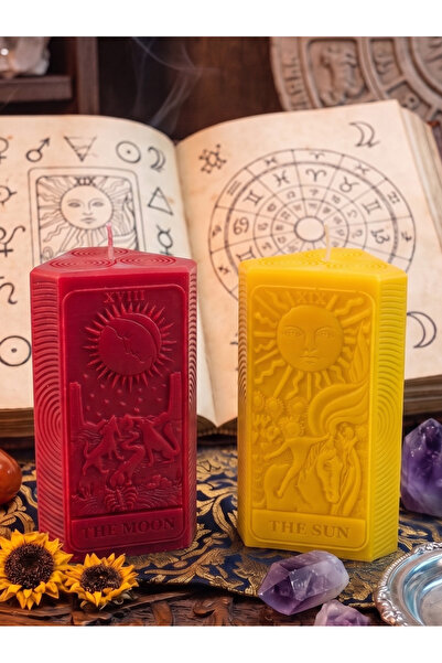 umay aura Tarot Soya Dekoratif Mum Güneş ve Ay Mum Seti El Yapımı Estetik Ev ...