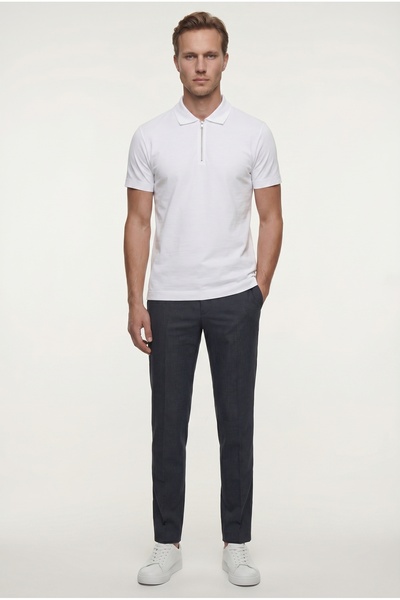 Tween Slim Fit Beyaz Yarım Fermuarlı Polo Yaka Yazlık T-Shirt
