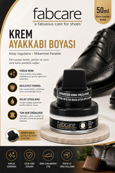 Fabcare Renksiz Krem Ayakkabı Boyası 50 ml – Sünger Başlıklı Deri Bakım ve Pa...