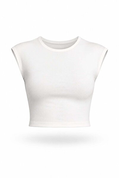5in1Canpolat Tricou Basic Ecru cu guler rotund 1017