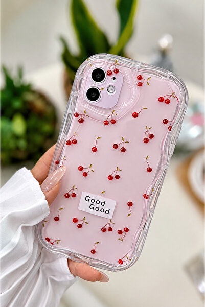 Go Aksesuar Iphone 11 Uyumlu 3d Kenarları Dalgalı Cherry Baskılı Silikon Kılıf