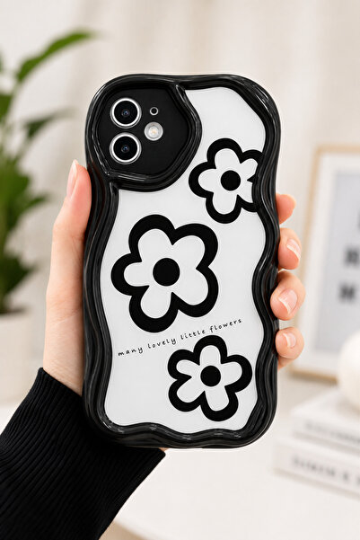 Go Aksesuar Iphone 11 Uyumlu Darbe Önleyici Siyah Papatya BASKILI Silikon Kılıf