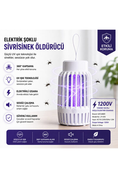 Genel Markalar USB-1 UV Işıklı 1200V Elektrikli Sinek ve Sivrisinek Öldürücü USB Kablolu Taşınabilir Gece Lambası Beyaz
