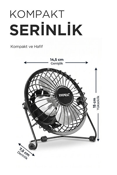 Everest Hdx7252 Büyük Boy Masaüstü El Fanı Siyah Efn Usb Kablolu 18*18cm Astakos