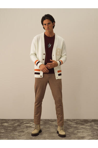 Xint Erkek Ekru Regular Fit V Yaka Hırka