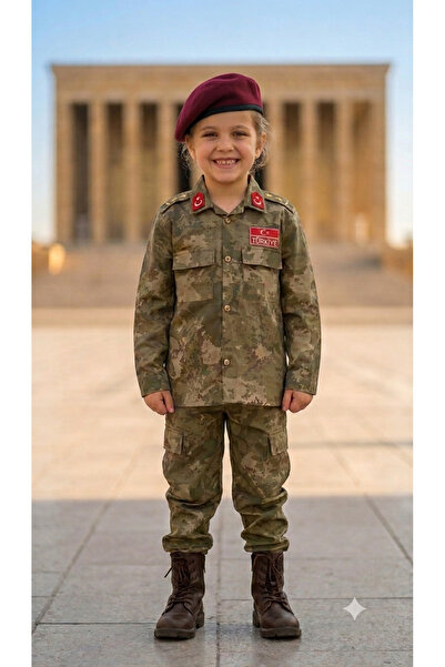 Bordo Bereli Çocuk Kamuflaj kostüm - alt ve üst Takım