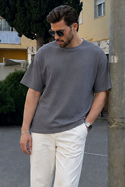 Madmext Smoked Crew Neck Oversize Men's T-Shirt E7134