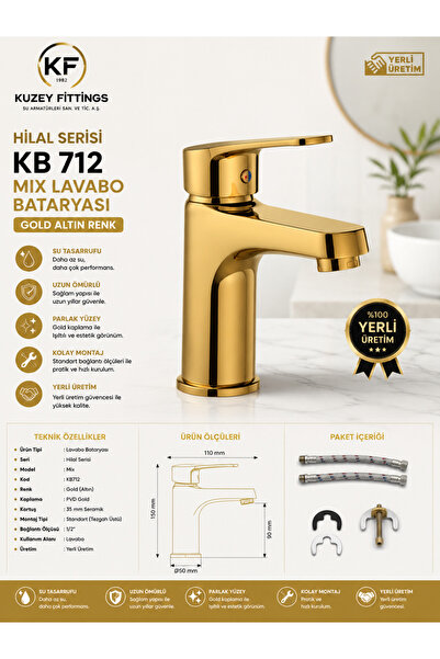 Kuzey Fitting Kuzey Fittings Mix Lavabo Bataryası Gold Altın Renk Batarya HİL...