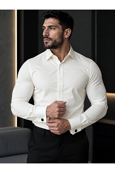 PASSERO Slim fit Saten sa skrivenim manžetama Likra