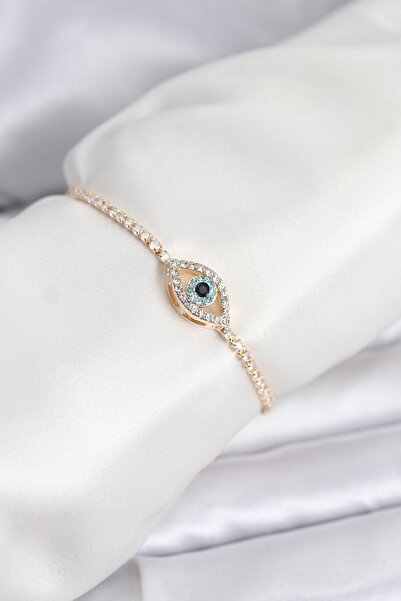 Inure Jewelry سوار ذهبي اللون مرصع بحجر الزركون على شكل عين مع تصميم متحرك