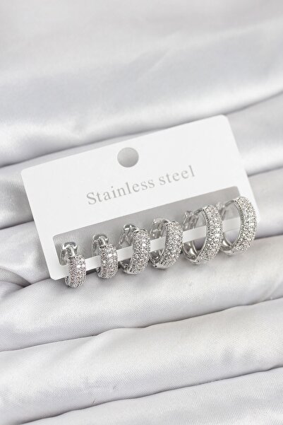 Inure Jewelry مجموعة أقراط دائرية من الفولاذ الفضي 316L مرصعة بأحجار الزركون